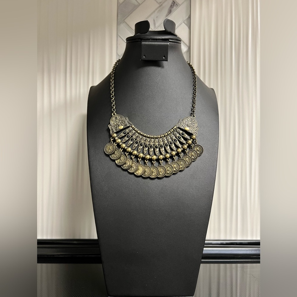 Bib Tribal Gypsy Statement Coin Aged bronze color necklace metal BaubleBar - Picture 1 of 10